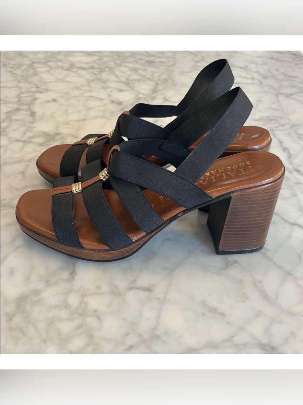 Italian Shoemakers Black and Brown Heeled Sandals Size 8.5